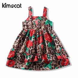 Kimocat Bbay Girls Clothes Sleeveless Leopard Rose Princess Dress Sexy Summer Kids Dresses For Girls Party Children Dress Q0716