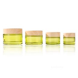 50g Clear Green Glass Jar Bottles with Bamboo grain Plastic Caps Face Cream Packaing Container T2I52899