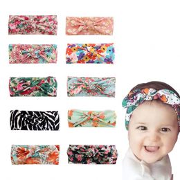 Toddler Fashion Print Bunny Ears Elastic Headband Cute Flowers Pattern Knotted Infant Hairband Clothing Decoration Birthday Gift