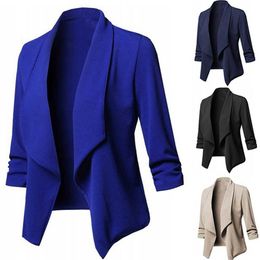 BusinOffice Women Blazer Solid Colour Long Sleeve Blazer Lapel Open Front Short Suit Jacket For Women's Coat X0721