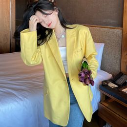 Summer Style Korean Yellow Casual Suit Jacket Female Design Sense Niche Loose Temperament Pure Colour 16F0956 210510