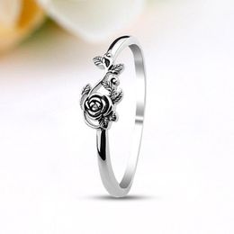 Cluster Rings Vintage Thai Silver 925 Ring For Women Engagement Accessories Romantic Rose Lady Jewelry Valentine's Day Gift KOFSAC