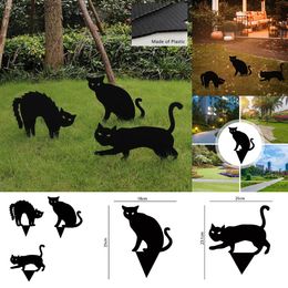 Halloween Props Black Cat Silhouette Halloween Yard Sign Lawn Stakes Terror Party Supplies Interesting Halloween Cat Decoration Garden decorations