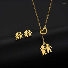 Earrings & Necklace Fashion Stainless Steel Boy Girl Kids Pendant Earings Women Love Heart Family Jewelry Party Gifts