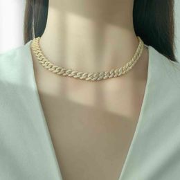 Classic AAA cubic zirconia Statement Cuban Link Chain Choker Necklace adjust Women Wedding Bijoux JL1435 X0509