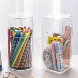Multi-function Desktop Organiser Stationery Storage Box Makeup Organiser Office Pen Holder Brush Transparent Acrylic Shelf 210922