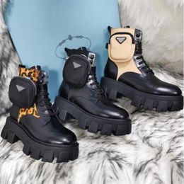 2023 High Quality Designer Boots Women Prandaits Boots Knitted Stretch Martin Black Leather Knight Women Short Boot Design Casual Shoes Luxurys Designer Boots