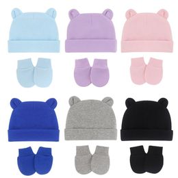 Caps & Hats 3pcs/Lot Baby Hat And Gloves Born Winter Warm Cap Spring Autumn Toddler Beanie Boy Girl Set 0-12m Cotton Accessories