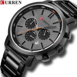 Curren Casual Quartz Analog Men's Watch Fashion Sport Wristwatch Chronograph Stainless Steel Band Male Clock Relogio Masculino Q0524