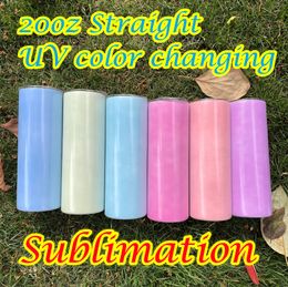 20oz straight Sublimation tumbler UV Color Changing Skinny Tumblers Blanks DIY cups Stainless Steel Water Double Wall Insulated Travel coffe portable Bottles