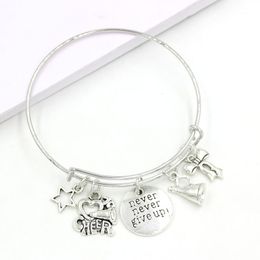 2021 Wholesale I Love to Cheer Charm Bracelets Adjustable Expandable Wire Bangle and Bracelet For Women Jewelry Cheerleader Gifts