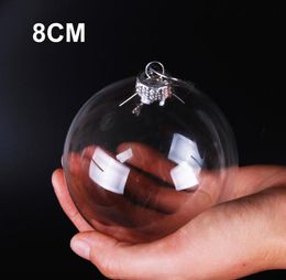 300pcs 8cm Christmas Transparent Ball Candy Boxes Romantic Design Plastic Clear Balls Festival Decorations Xmas Tree Bauble Ornament SN2795