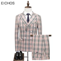 Three-piece Formal Business Plaids Suit 2021 Slim Fit Costume Homme Mariage Double Breasted Wedding Dress Men's Suits & Blazers