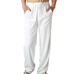 Pantaloni casual da uomo Pantaloni in lino di cotone naturale Pantaloni in vita elastica in lino bianco Pantaloni larghi da spiaggia 210601