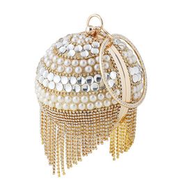 Beaded Women Evening Bags Circular Ladies Party Wedding Day Clutch Rhinestones Pearl Ball Shaped Handbags