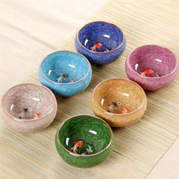 3d mug cup UK - Cups & Saucers Ceramic Creative 3D Double Fish Ice Crackle Glaze Teacup Porcelain Travel Small Tea Bowl Water Mug Chinese Drinkware
