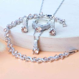 Wedding Champagne Zircon Silver 925 Sets Bridal Jewellery For Women Bracelet Rings Earrings Pendant Necklace Set Gifts Box