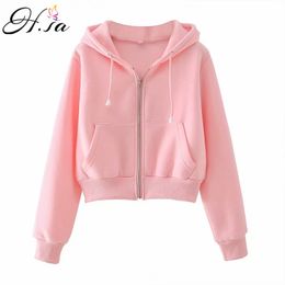 HSA Autumn Sping Short Sweatwear Women Hoodies Girls Solid Color Zipper Casual Korean Style Cardigan ropa de mujer 210417