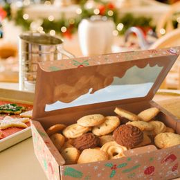 -Cadeau cadeau 3PCS Papier Kraft Christmas Cookie Boîtes Bakery Grand Xmas Candy Box Cake Cookies Emballage Présents