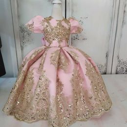 Flower Girl Dresses Ball Gown Spaghetti Hand Made Flowers Lilttle Kids Birthday Pageant Weddding Gowns