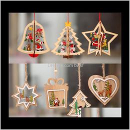 Festive Party Supplies & Gardenchristmas Tree Pattern Wood Hollow Snowflake Snowman Bell Decorations Colourful Home Festival Christmas Ornamen