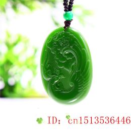 Green Jade Phoenix Pendant Necklace for Women Carved Amulet Jewellery Fashion Men Charm Gifts Natural Chinese Jadeite