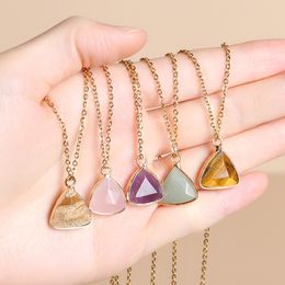 Natural Stone Pendant Crystal Necklace Triangle Amethyst Rose Quartz Chakra Healing Jewellery for Women