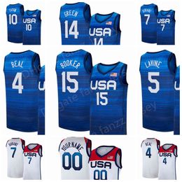 US Basketball Jersey 2020-2021 7 Blue Kevin Durant 15 Devin Booker 6 Damian Lillard 10 Jayson Tatum Zach LaVine Bradley Beal USA Navy White Man Kid Women