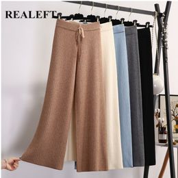 Casual Knitting Women's Wide-legged Pants High Waist Trousers Straight Wool Leggings Female 210428