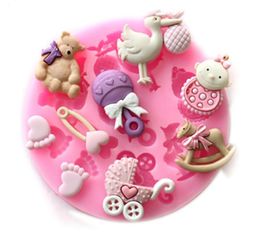 Baking Moulds 3D Baby Horse Bear Silicone Cake Mold Turn Sugar Cupcake Jelly Candy Chocolate Decoration 7.8*7.8*1cm