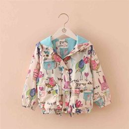Fashion Korea Style Spring Autumn 2 3 4 6 8 10 Years Children Long Sleeve Cartoon Print Hooded Jacket For Baby Kids Girls 210625