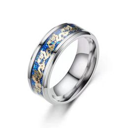 Titanium Steel Dragon Rings Blue Man's Jewelry Gifts Wedding Band Ring Size 6-12