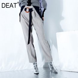 High Elastic Waist Khaki Splicing Belt Trousers Loose Fit Wide Leg Pants Women Fashion Tide Spring Autumn 3D01679 210421