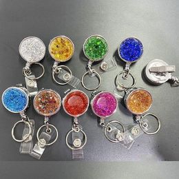 Card Holders 1Pcs Reels Key Chain ID Badge Holder Bling Retractable Pull Reel Lanyard Name Tag197K