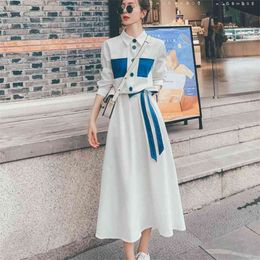 Spring Autumn Fashion Vintage Solid Long Sleeve Shirt Dress Women Korean OL Office Sexy Split Party Vestidos Robe 210514