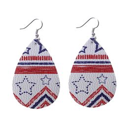 Women's American Flag Pattern Star Earrings Leather Teardrop Shape Jewellery Q0709