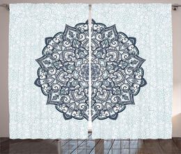 Curtain & Drapes Mandala Curtains Chinese Lace Purity And Balance Sign Of Earth Magic Chakra Graphic Art Living Room Bedroom Window Blue