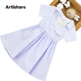 Summer Dress For Girls Plaid Pattern Dresses For Girl Newest Children Dresses Embroidery Girls Clothing 6 8 10 12 14 Q0716