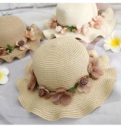 New Summer Parent-child flower band ribbon straw hat Kids princess baby floral sun hat Women weave panama gorros