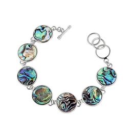 Round Paua Shell Link Chain Bracelet with Toggle Clasp Handmade Blue and Green Colours 5 Pieces