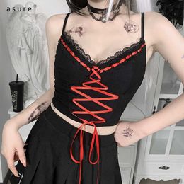 Traf Crop Tops For Girls Corset Camis Lace Bralette Y2k Women Gothic Clothing Vintage Aesthetic Sexy Chest Binder Bra KH21025 210712