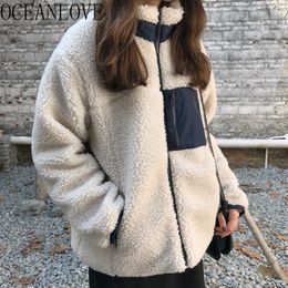 Winter Jackets Women Stand Collar Lambwool Thick Warm Mujer Chaqueta Harajuku Contrast Color Jacket Zipper 18486 210415