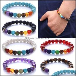 Bracelets Fashion 7 Chakra Healing Beaded Bracelet Lava Stone 8Mm Diffuser Jewelry Beaded, Strands Drop Delivery 2021 N0Yz5