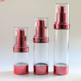 Rose Red Airless Bottles Cosmetic Package With Transparent Cap Container Tools 100pcs/Lot 15ml 30ml 50mlhigh qty