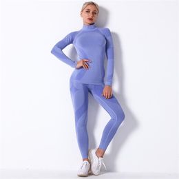 Women Thermal Underwear Suit Spring Autumn Winter Quick Dry Thermo Turtleneck Underwear Sets Female Fitness Knitted Long Johns 211105