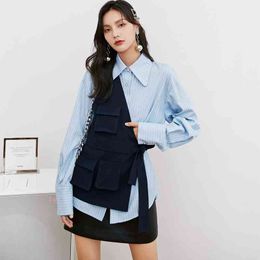 Fashion Street Wear Spliced Top Female Summer Plus Size Blusas Tripe Single-breasted Shirt Coats 16W848 210510