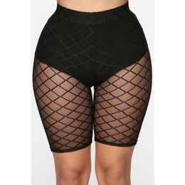 Womens Fishnet See Through Hollow Out Shorts Swimwear Trousers Cover Up High Waist Stretch Striped Slim Women's