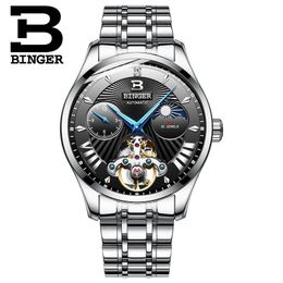 schaut die schweiz Rabatt Schweiz Mechanische Uhr Männer Binger Rolle Uhren Skeleton Handgelenk Saphir Wasserdichte B-1186-3 Armbanduhren