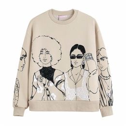 Women Sweatshirts Beautiful Girls Printed Long Sleeves O-Neck Chic Lady Fashion Casual Woman Pullover Hoodie Tops 210721