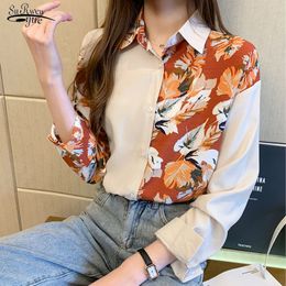 Autumn Fashion Vintage Printing Ladies Tops Long Sleeve Chiffon Shirt Women Casual Floral Cardigan Blouse Blusa 10850 210521